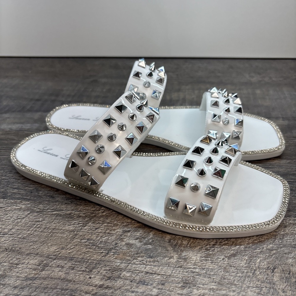 NEW Lauren Lorraine Women's 7 Studley Jelly Slide Sandals Rhinestone Studded
